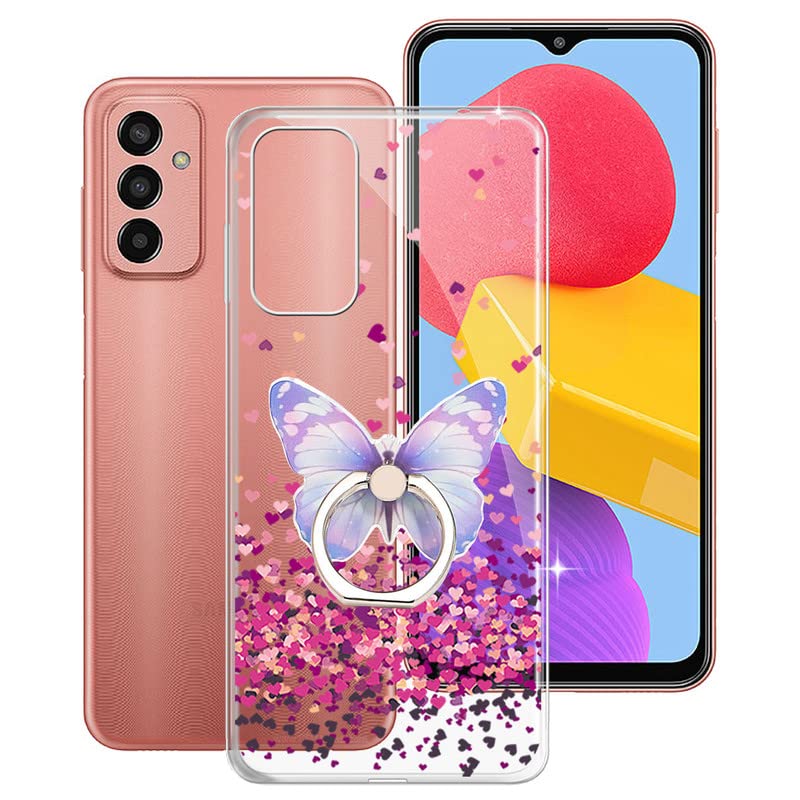 Phone Case for Samsung Galaxy F13 (6.6"), Full Body Soft TPU Shockproof Protection Case with 360° Rotation Ring Kickstand Anti-Scratch Bumper Back Cover for Samsung Galaxy F13 - Rainbow Heart