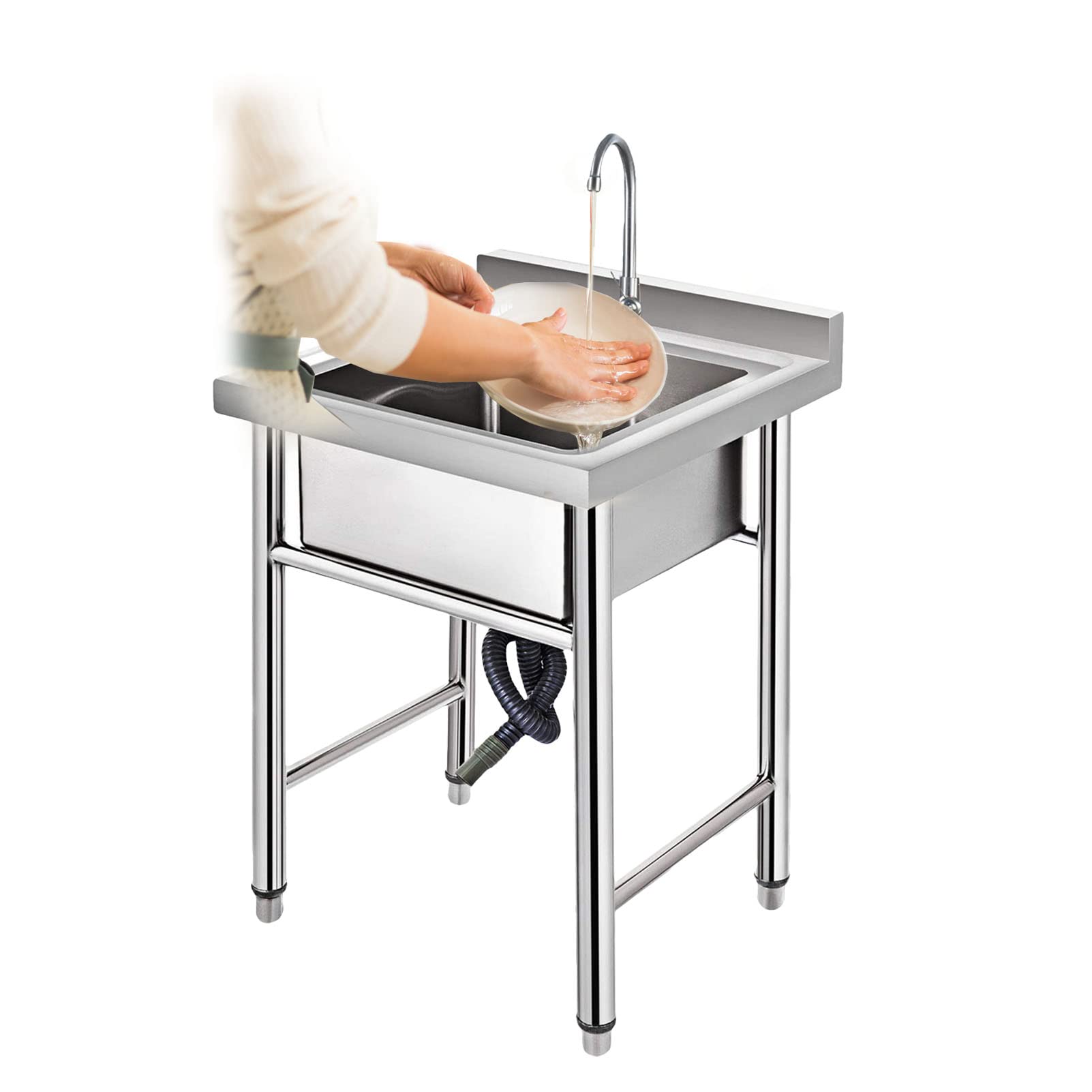 LMYSXAOZ Commercial Kitchen Sink, 1 Compartment 304 Stainless Steel Handmade Outdoor Indoor Utility Sink Bowl with Plug Drainer