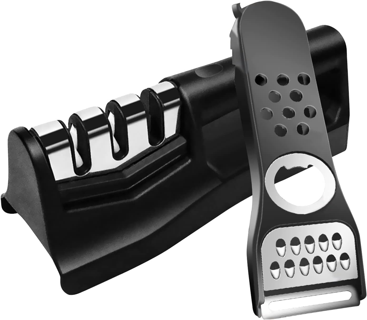 2 in 1 Knife Sharpener Kit Kitchen Knife Sharpener with Grater, Non Slip Base