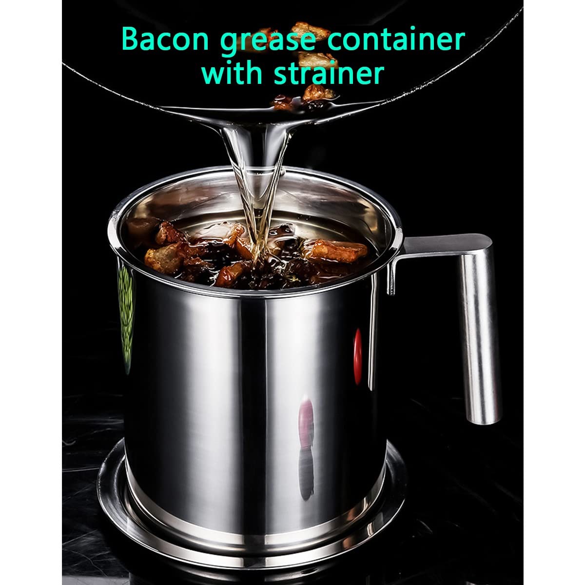 Recipiente Para Filtro De Aceite Colador Para Grasa De Tocino,de Acero Inoxidable,Colador De Alimentos De Malla Fina Lata De Aceite De Cocina Para Grasa, Aceite De Fritura Caliente ( Size : 1.95L )