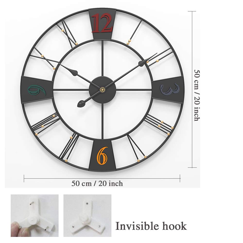 Reloj de Arte de Hierro, Reloj de Pared silencioso de Metal, Reloj sin tictac de 20 Pulgadas, Reloj Colgante de decoración Creativa, para el hogar, Sala de Estar, Cocina,