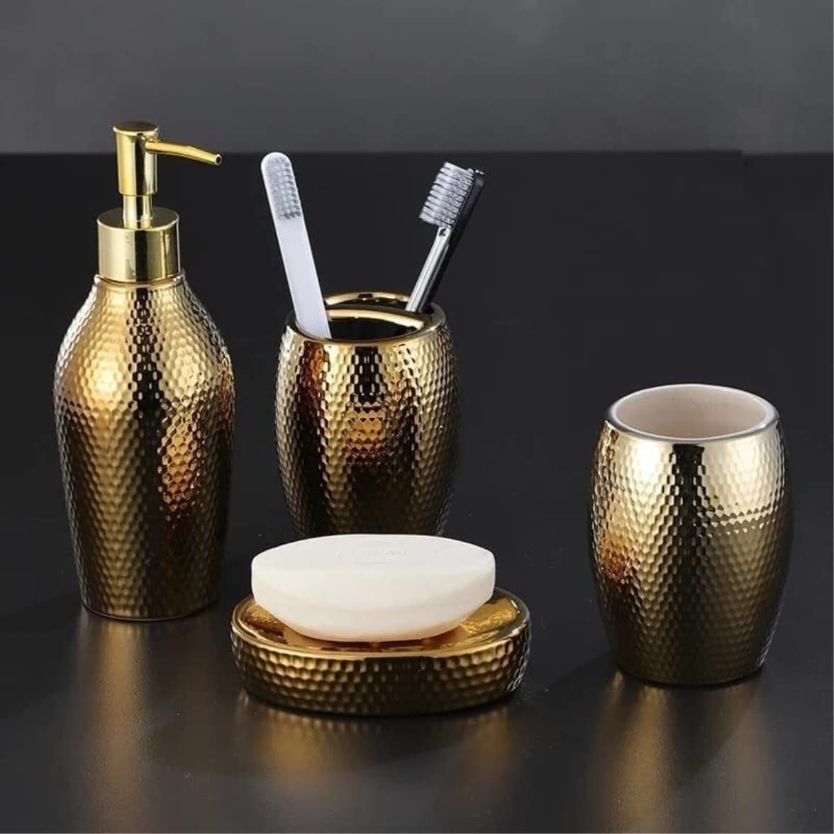 Badezimmer Set 4-teiliges Nordisches Goldenes Keramik-Waschset Badezimmer-Accessoires-Set Kreatives Badezimmerzubehör Für Homr-Dekor Dekoration Organizer