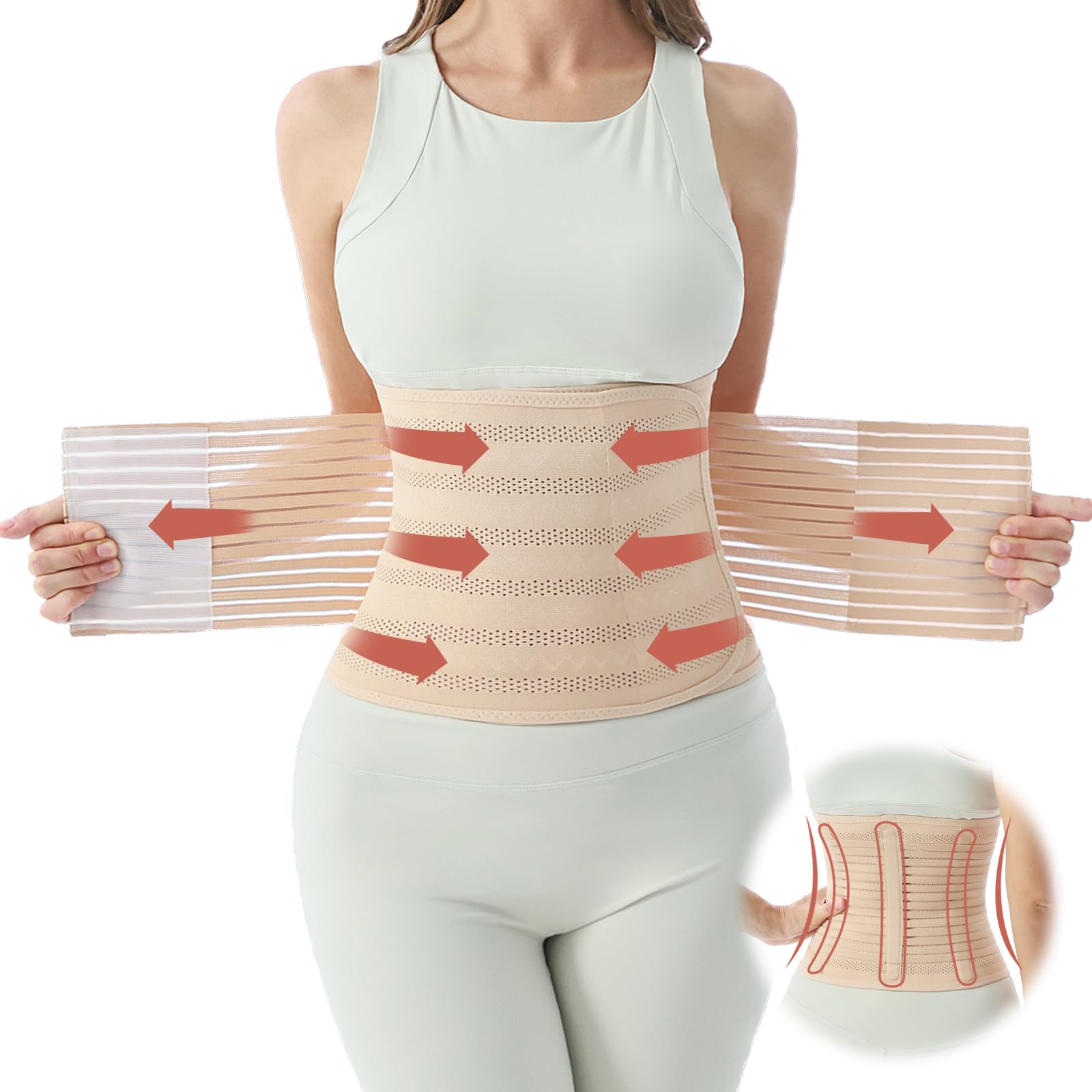 Postpartum Belly Band for Women: Abdominal Binder Post Surgery Compression Support Belt - Waist Trainer Girdle C Section Wrap