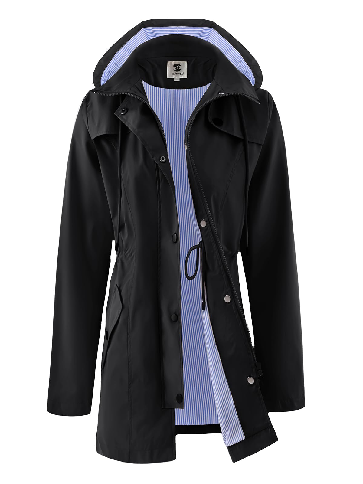 SaphiRose Womens Long Rain Jacket Waterproof Rain Coat with Hood Outdoor Light Raincoats Windbreaker