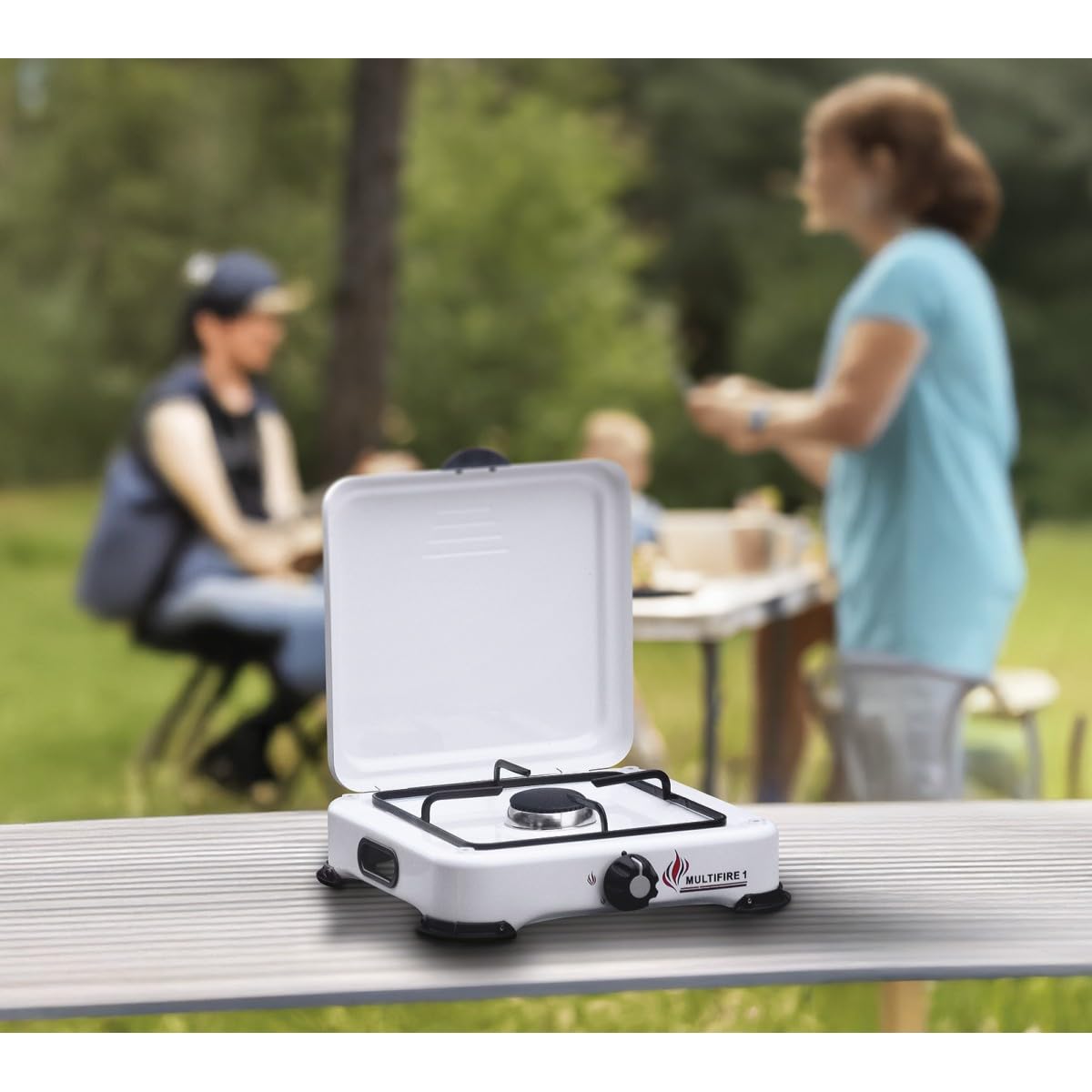 INTEC Plaque de cuisson gaz portable 1 feu 1500W Réchaud gaz butane ou propane Blanc laqué Couvercle