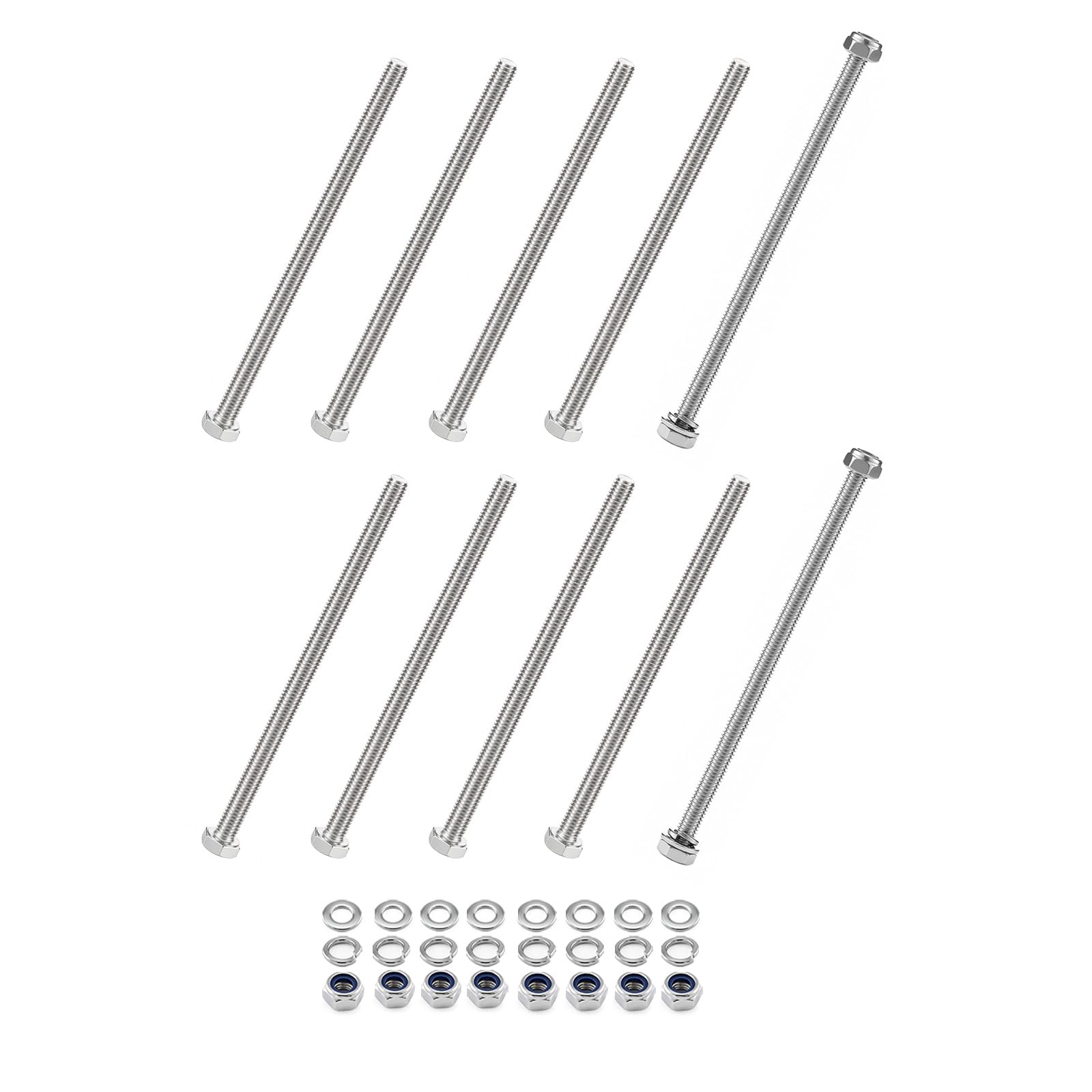 10-Pack M6 x 120mm 304 Stainless Steel Hex Head Bolts with Nylon Nuts and Flat Washers, Fully Threaded DIN 933 Metric Bolt Kit for Construction, Automotive, Furniture, Machinery & 3D Printing