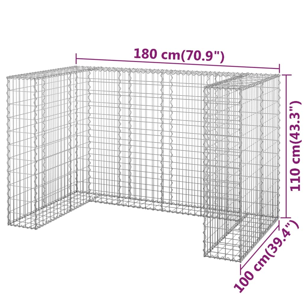 vidaXL Gabionenwand für Mülltonnen Gabione Gabionen Steinkorb Steingabionen Mülltonnenverkleidung Mülltonnenbox Verzinkter Stahl 180x100x110cm
