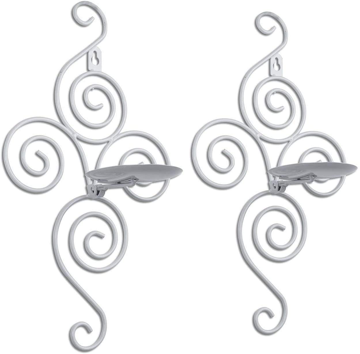 Tenthome White 2Pcs Wall Candle Sconces Handmade Iron Candlestick Hanging Wall Mounted Candle Holder Shelf Furnishing Articles For Home Wedding Party Christmas Decoration (White)