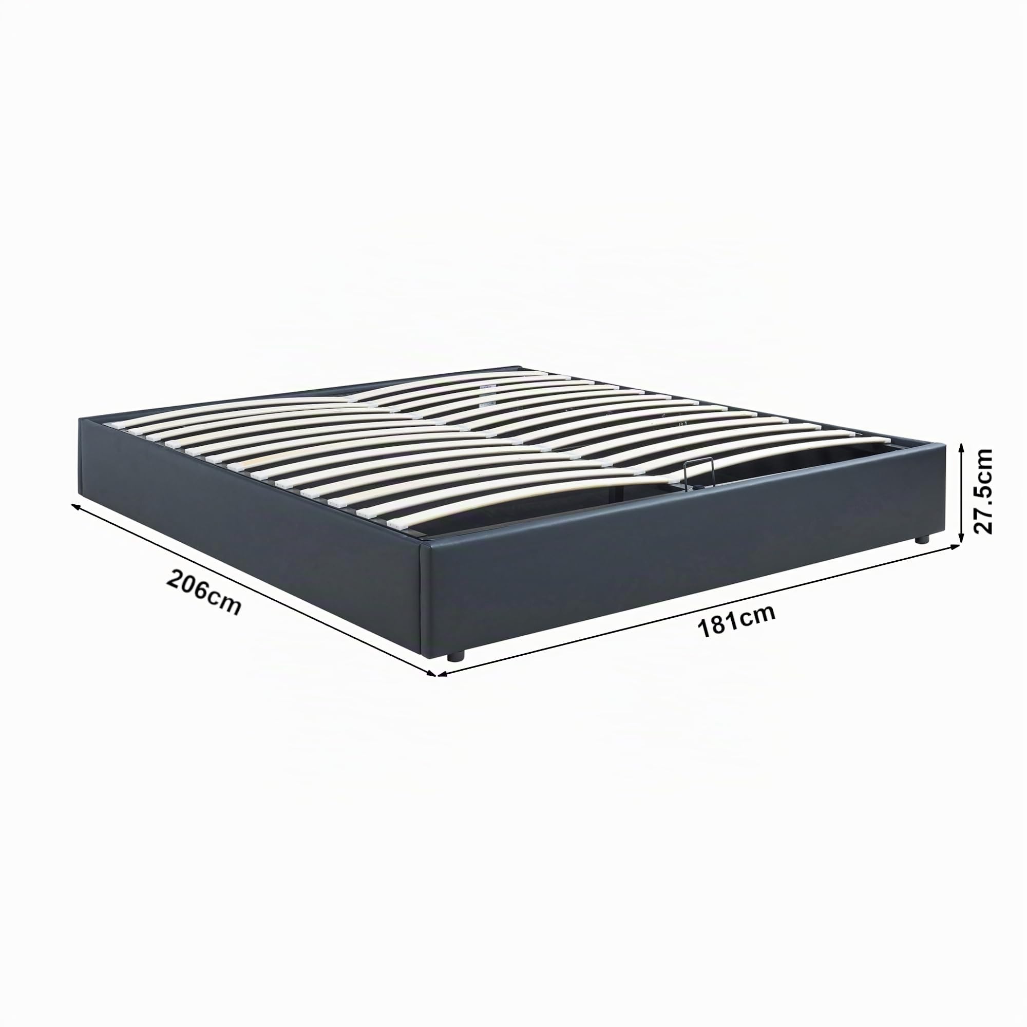 [en.casa] Cama Matrimonio NOLA Canapé Abatible con Somier y Colchón 180x200 cm Espacio de Almacenamiento Cama Tapizado Polipiel MDF Contrachapado 206 x 181 x 28 cm - Negro