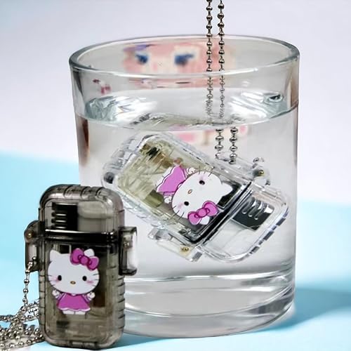 Miniatura 3 de NIVEK Kuromi - Encendedor transparente impermeable y recargable, gatito KT, melodía japonesa Kawaii con cadena (Kuromi Maid)