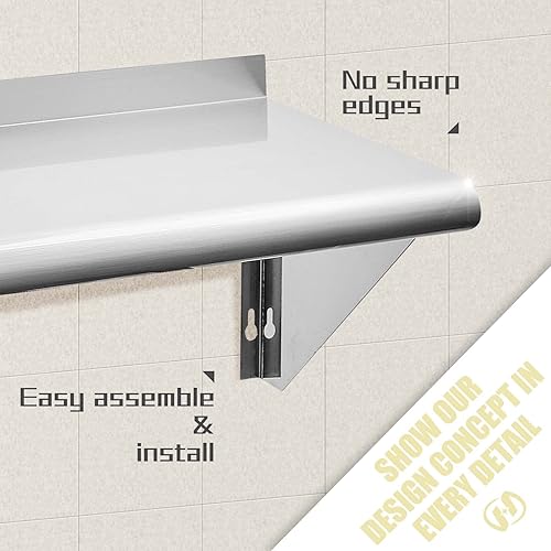 Miniatura 5 de Estantería de acero inoxidable, montaje en pared NSF comercial para restaurante, cocina, hogar y hotel