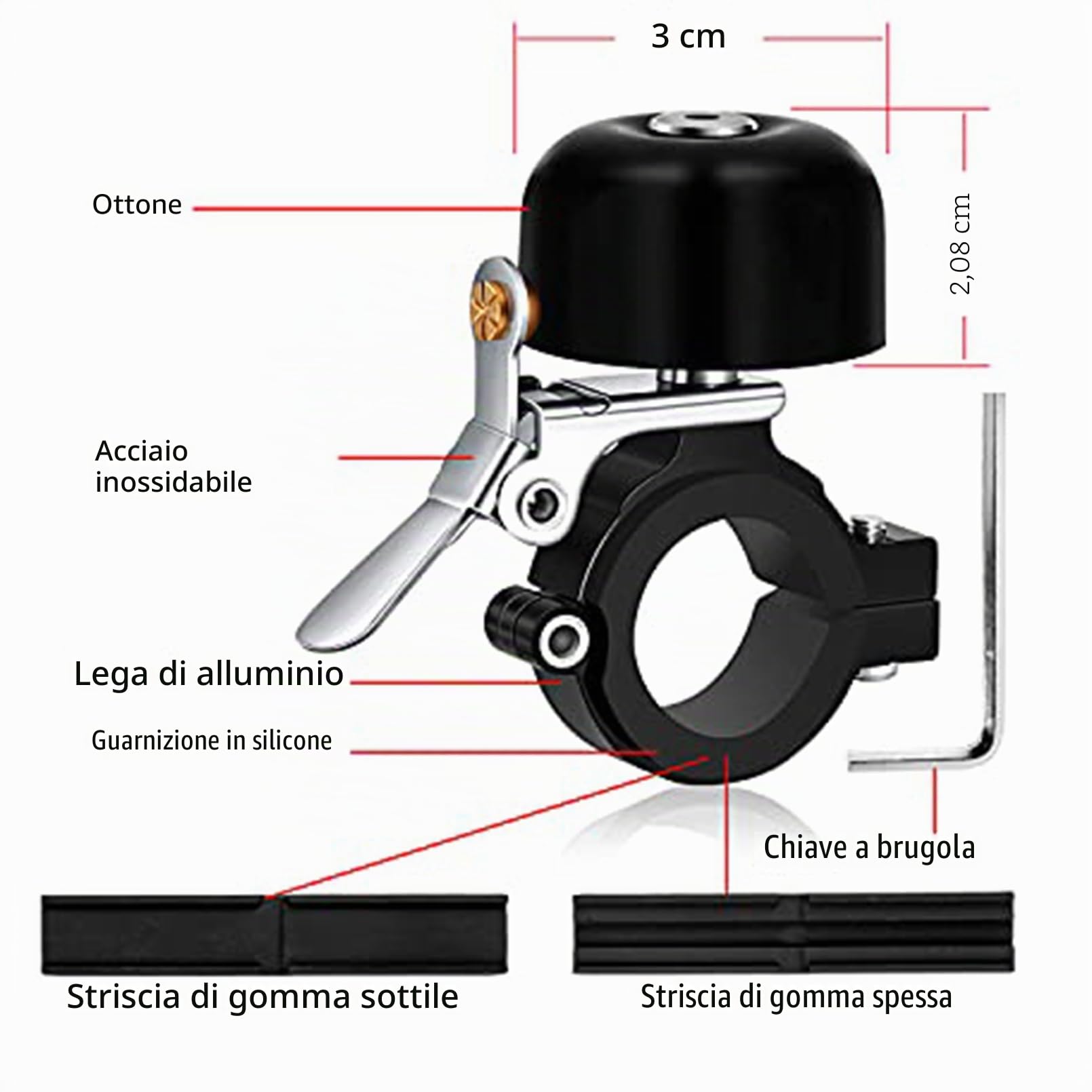 Greallthy Campanello Bici, Campana Classica di Rame, 100dB Clacson Volume, Manubrio da 22.2-31.8 mm, Adatto per Biciclette, Bici da Corsa, MTB, Accessori Bici.