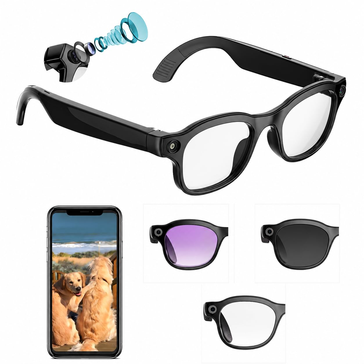 AI Smart Glasses with Camera, 8MP Bluetooth Camera Glasses for Men Women, 4K Video Recording Sunglasses w/ AI Assistant, Real Time Translation, Open-Ear Audio for Travel, Meetings, Vlogging (3 lenses-image-25