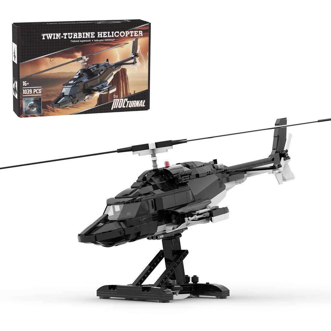 Air-Wolf Helicopter Building Blocks Set, MOC Helicopter Construction Kits, Creative Present and Home Decoration for Teens Adults, Paper Manual, MOC-149250, 1039PCS+