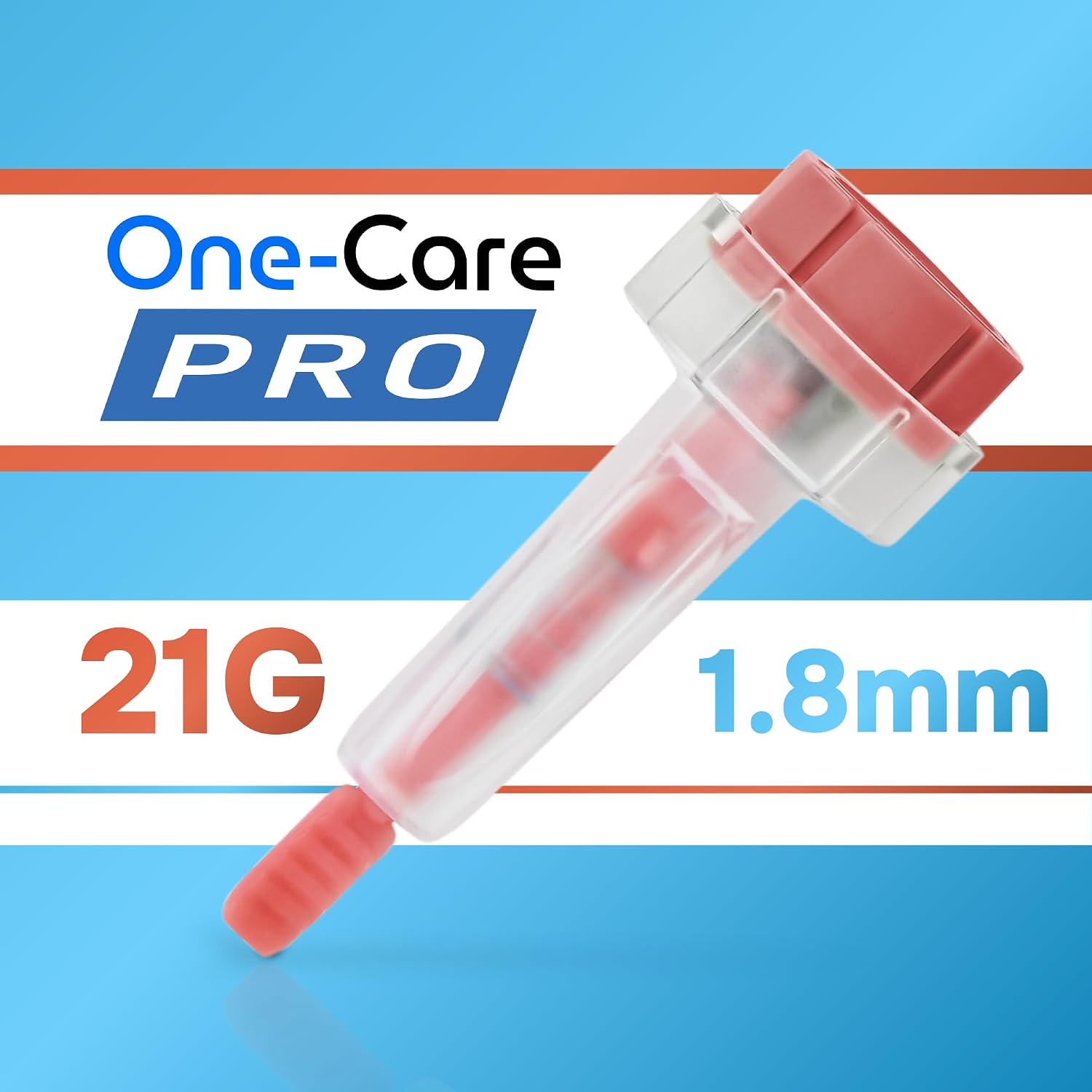 ONE-CARE PRO Safety Lancets, Top Push Button Activated, 21G x 1.8mm, 100/bx, Sterile, Gentle & Convenient Sampling