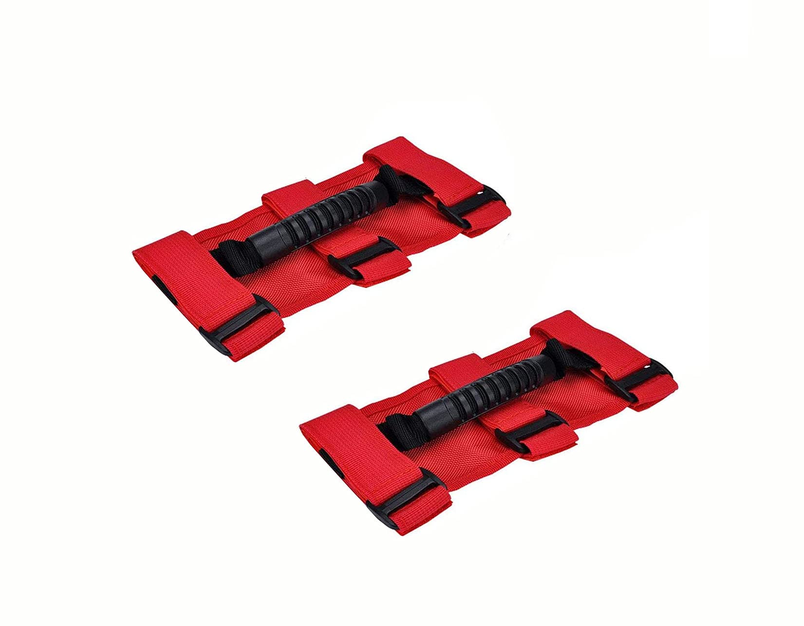 2 Pack Grab Handle Set Compatible with Jeep Wrangler TJ YJ JK, Easy-to-Fit 3 Straps Design for 1987-2020 Models (Red)