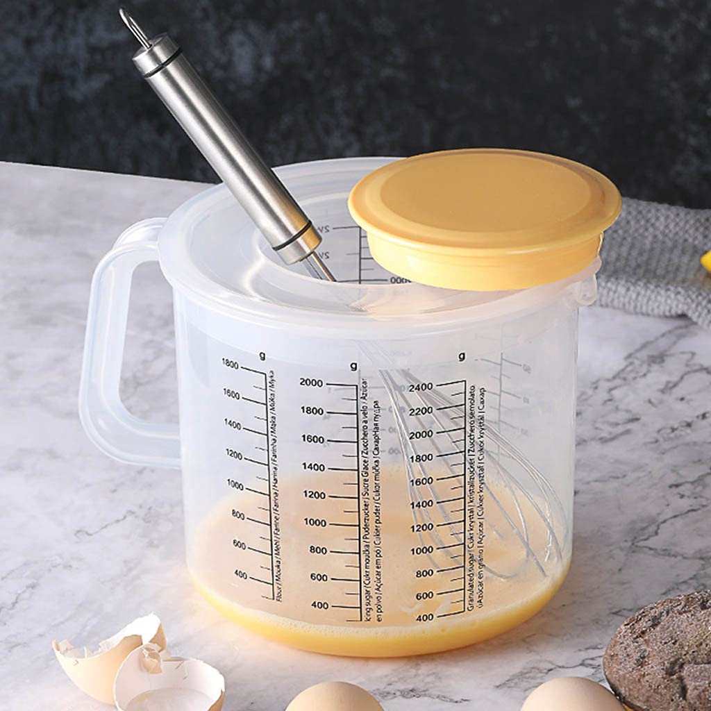 Taza medidora para hornear de 2,5 L, cuenco para mezclar con tapa, transparente, taza de medición para hornear con tapa