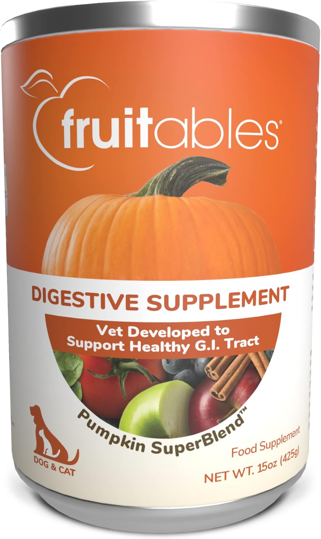 Fruitables Pumpkin Dog Digestive Supplement, with vitamin, fiber and ginger fortified, 15-Ounce Can