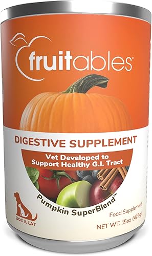 Fruitables Suplemento digestivo de calabaza, hecho con calabaza para perros, suplemento de fibra saludable para nutrición de mascotas, 15 onzas