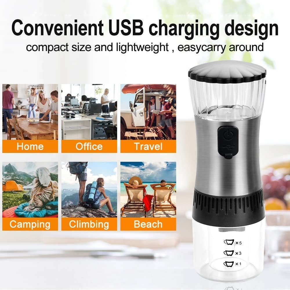 Elektryczny młynek do kawy, przenośny akumulatorowy młynek do kawy, elektryczny młynek do kawy, ładowanie przez USB, mini młynek do kawy do podróży, na kemping, do biura (Grey : Black)