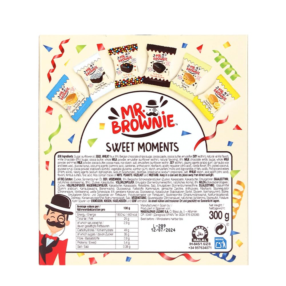 Mr. Brownie Box Sweet Moments Brownie Assortiti al Cioccolato, Cocco, Limone e Vaniglia 300g
