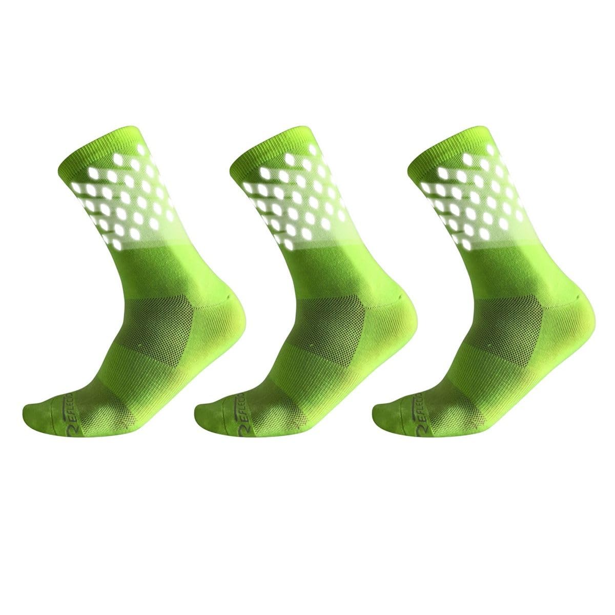 Calcetines reflectantes de ciclismo y correr - Equipo de running de seguridad nocturna, Amarillo-ventilado-3 pares, Large