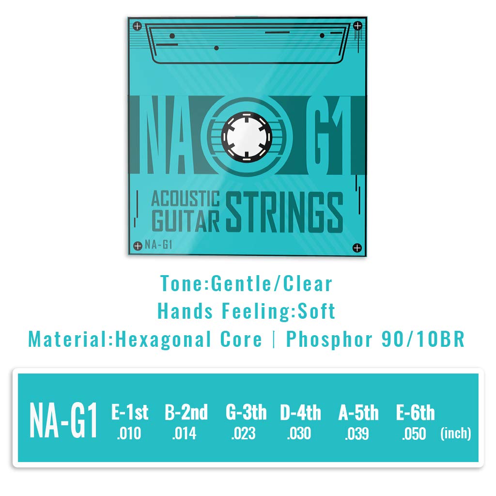 KINGDUO 24Pcs / 4Pack Cuerdas De Guitarra Acústica Profesional Fósforo Cobre Revestimiento .010-.050 Inch Tono Claro Soft Feeling Na-G1