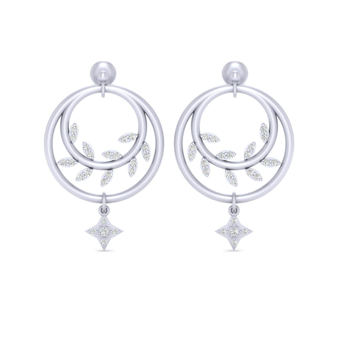 Boucles d'oreilles feuille argent 925 massif et diamant créé d'exception