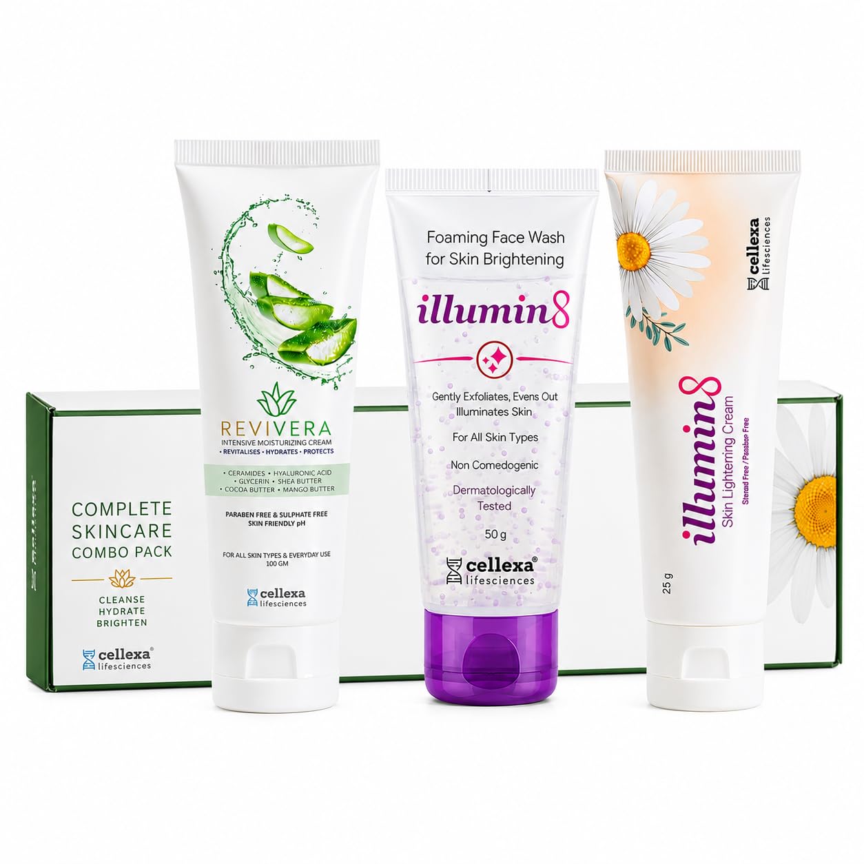Illumin8 Skin Lightening Cream 25g + Revivera Intensive Moisturizing Cream 100g + Illumin8 Brightening Face Wash 50g Combo Pack | Daily Skin Brightening & Hydration Kit | For Men & Women | Helps Improve Uneven Skin Tone, Dark Spots & Dryness-image-22