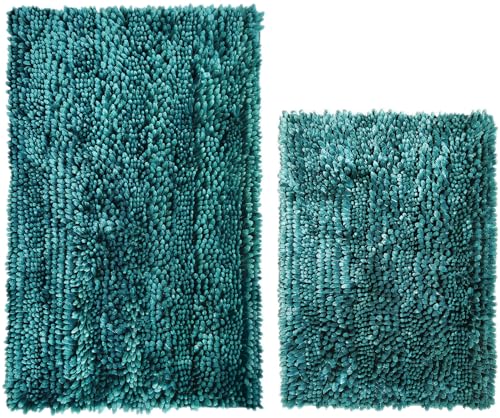 Bathroom Rug Bath Mat Dark Teal Set of 2 Piece Non Slip Super Absorbent Water Bath Rugs,Ultra Soft Super Cozy Velvet Chenille Bath Mats for Bathroom Floor,Tub,Shower,20x32+16x24 Inch