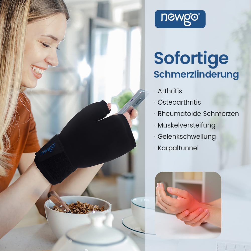 NEWGO Gel Gloves Cooling Gloves Cold & Heat Therapy for Hands, Fingers for Chemo Therapy, Rheumatism, Pack of 2 (Black)