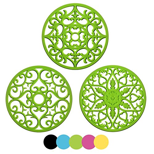 EANE IPHOX 3 Set Silicone Tapis à Dessous de Tapis Intressement Sculpté Multi-Usage - sous-Verres Durables Non Slip Isolés (Green-TY)