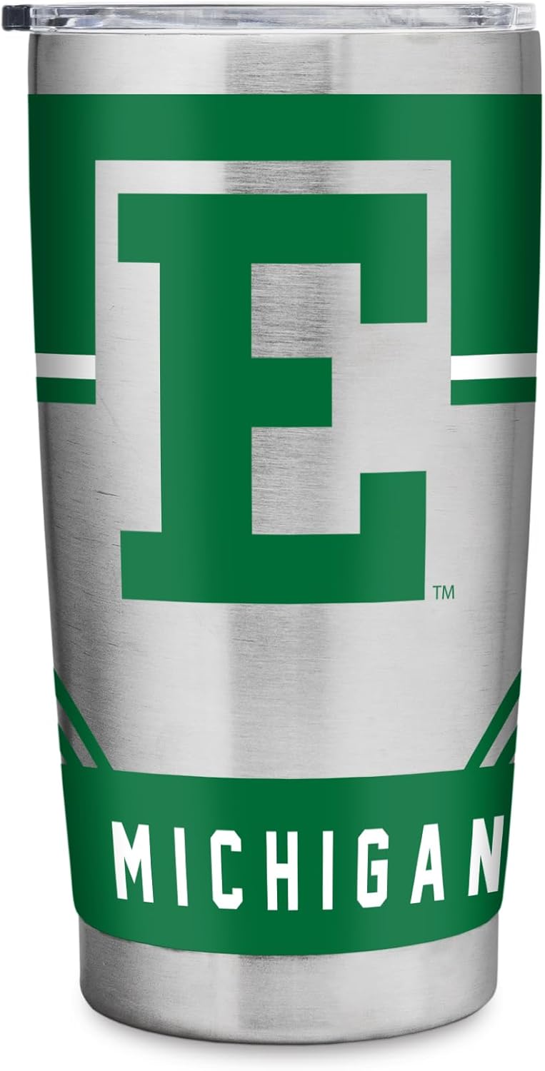 Rico Industries NCAA Eastern Michigan Eagles Standard 20oz Stainless Steel Tumbler with Lid - Great For Coffee, Tea, Water or Cocktails