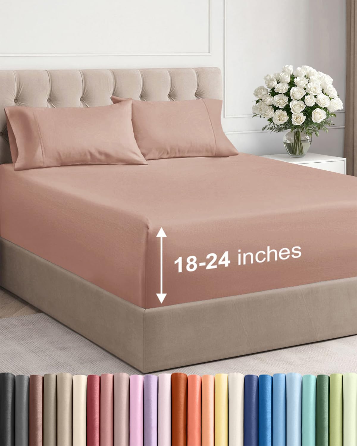 extra deep pocket queen sheet set - 4 piece breathable & cooling bed sheets - hotel luxury sheet set - ultra soft, wrinkle free & comfy - easily fits extra deep mattresses - deep pocket mauve sheets