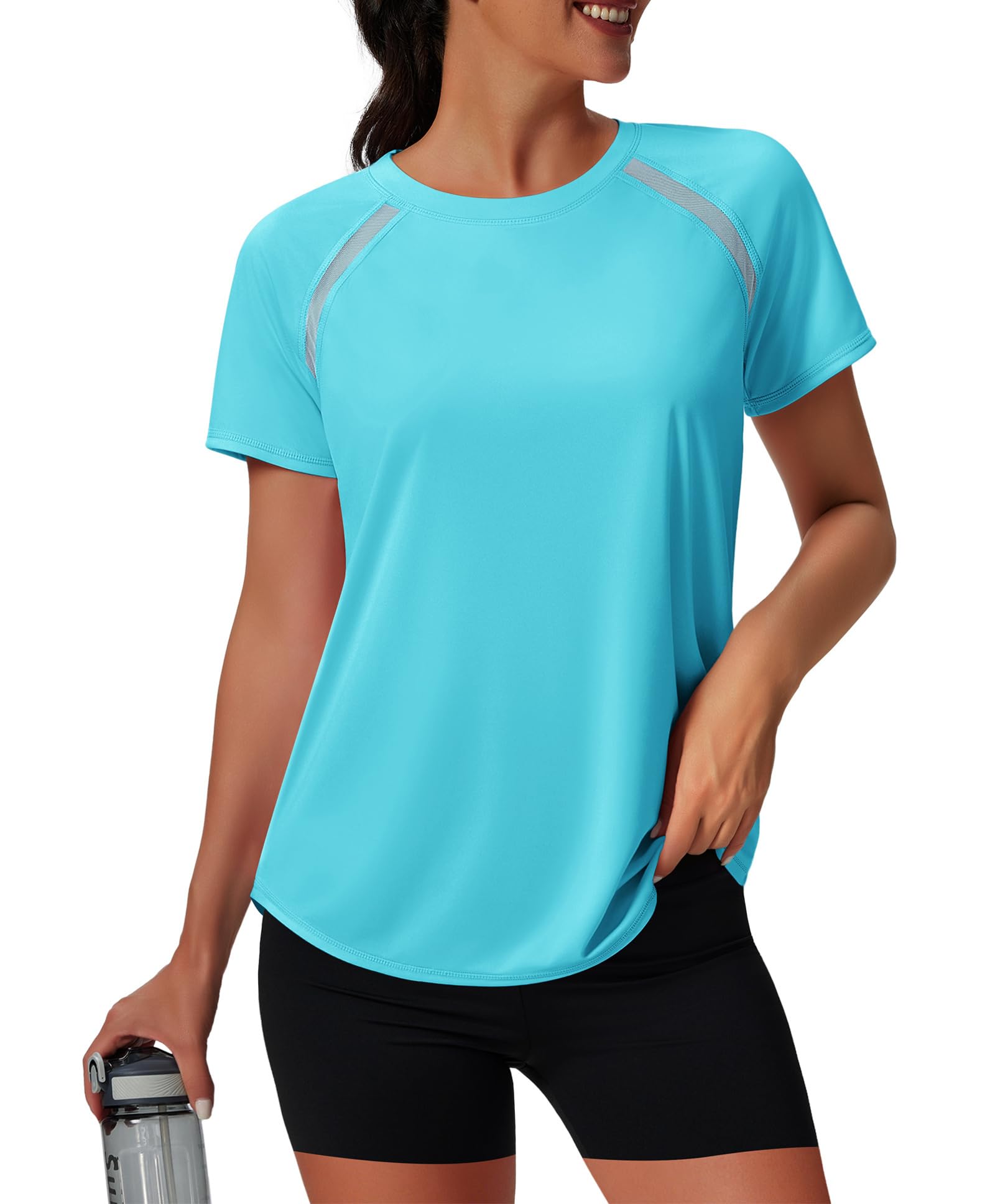NIASHOT Womens Workout Tops Short Sleeve Yoga Pilates Outfits Athletic Gym Running UV Protection Shirts with Mesh — view 8