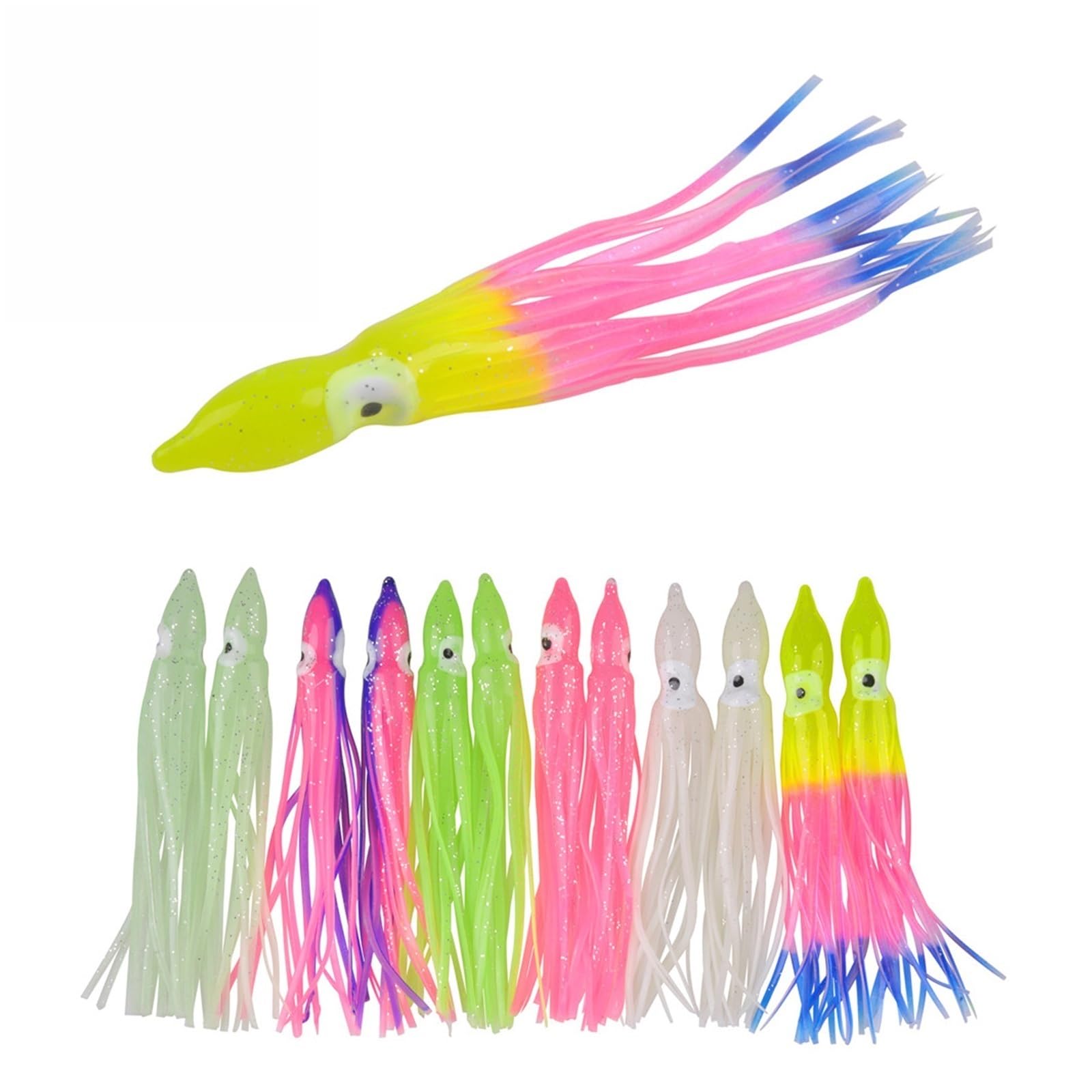 XILILHC 80 Pezzi di Polpo Luminoso con Esca da Pesca in Gomma Morbida for Calamari | Esca artificiale in acqua salata for la pesca al tonno siluro 7 cm-11 cm