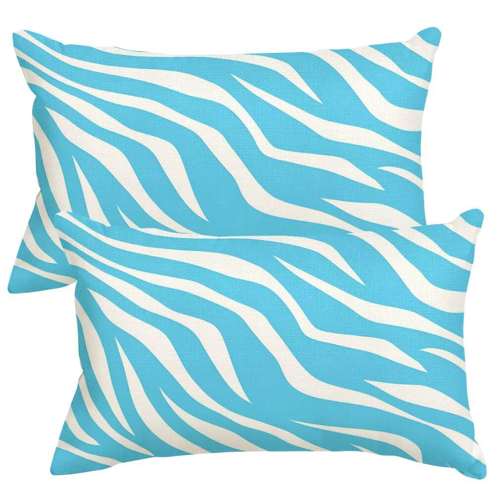 Cushion Covers 20cm x 30cm Blue Cushion Cover 8 x 12 Inches Pack of 2 Throw Pillow Covers Zebra Print Sofa Cushions Polyester Linen Decorative Pillowcases for Living Room Bedroom Home Decor -SC475