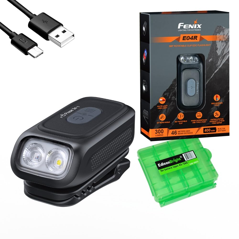 E04R 300 Lumen Clip-on Rotatable, Body Worn, White/red, Safety Flash, Rechargeable LED Fl…