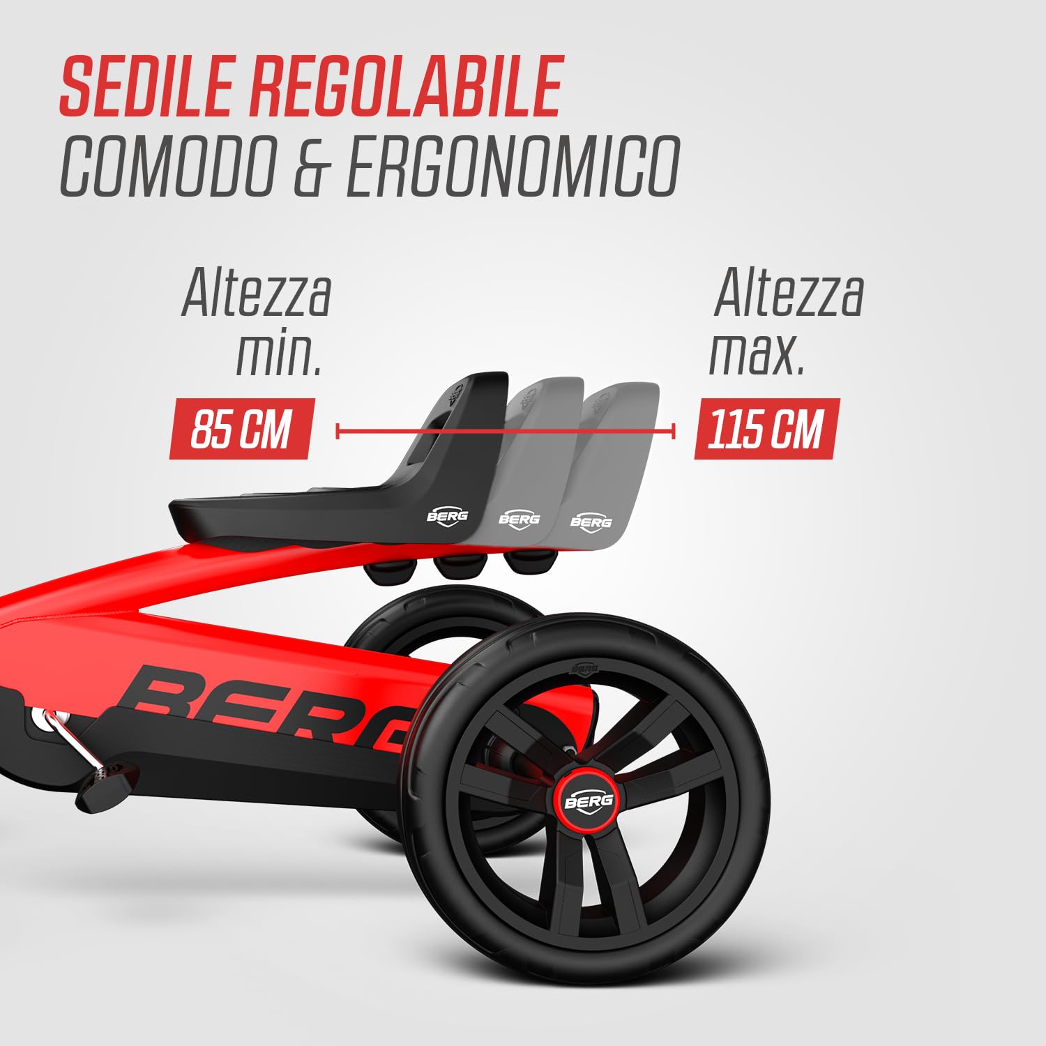 BERG Buzzy Red Pedal Gokart, veicolo per bambini, auto a pedale, giocattolo per bambini, alta sicurezza e stabilità, Kettcar dai 2 anni in su