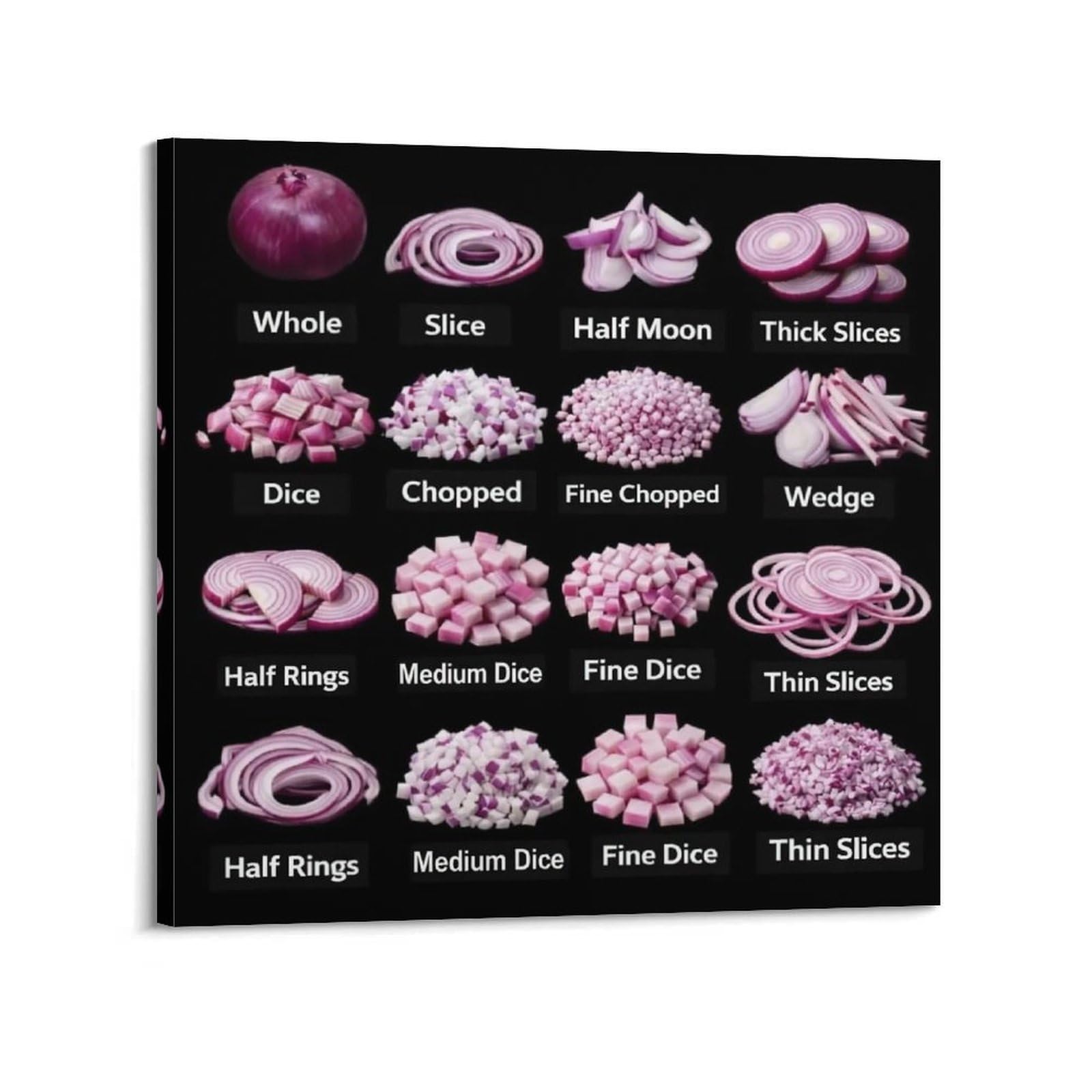 OKAHYS Different Ways to Cut Onions Artwork Poster Decorative Painting Canvas Wall Artworks Picture 16x16inch(40x40cm)
