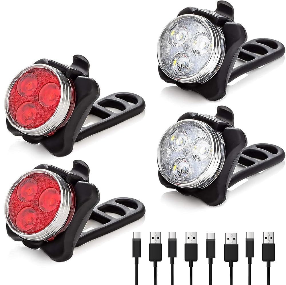 GKEAPZA LED Bike Light Set, Super Bright USB Rechargeable Waterproof Mountain Road Safety & Easy Mount LED Bicycle Lights, USB Cycling Front & Rear Light，4 Light Mode Options(4 Modes IPX4 Waterproof)