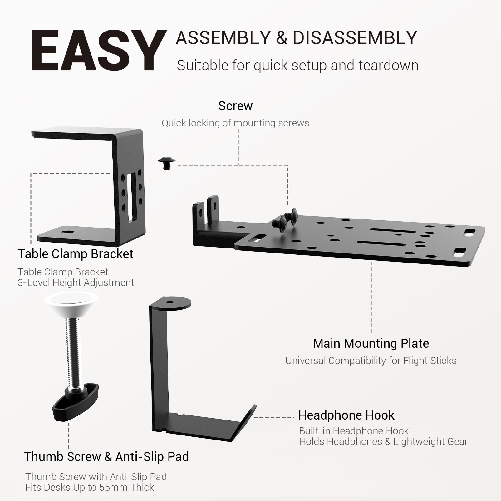 Soporte de Palanca de Cambios para Simulador de Carreras, Abrazadera de Montaje en Escritorio con Portaauriculares Compatible con Logitech,Thrustmaster, Fanatec,Moza,Simagic,Turtle Beach,Heusinkveld