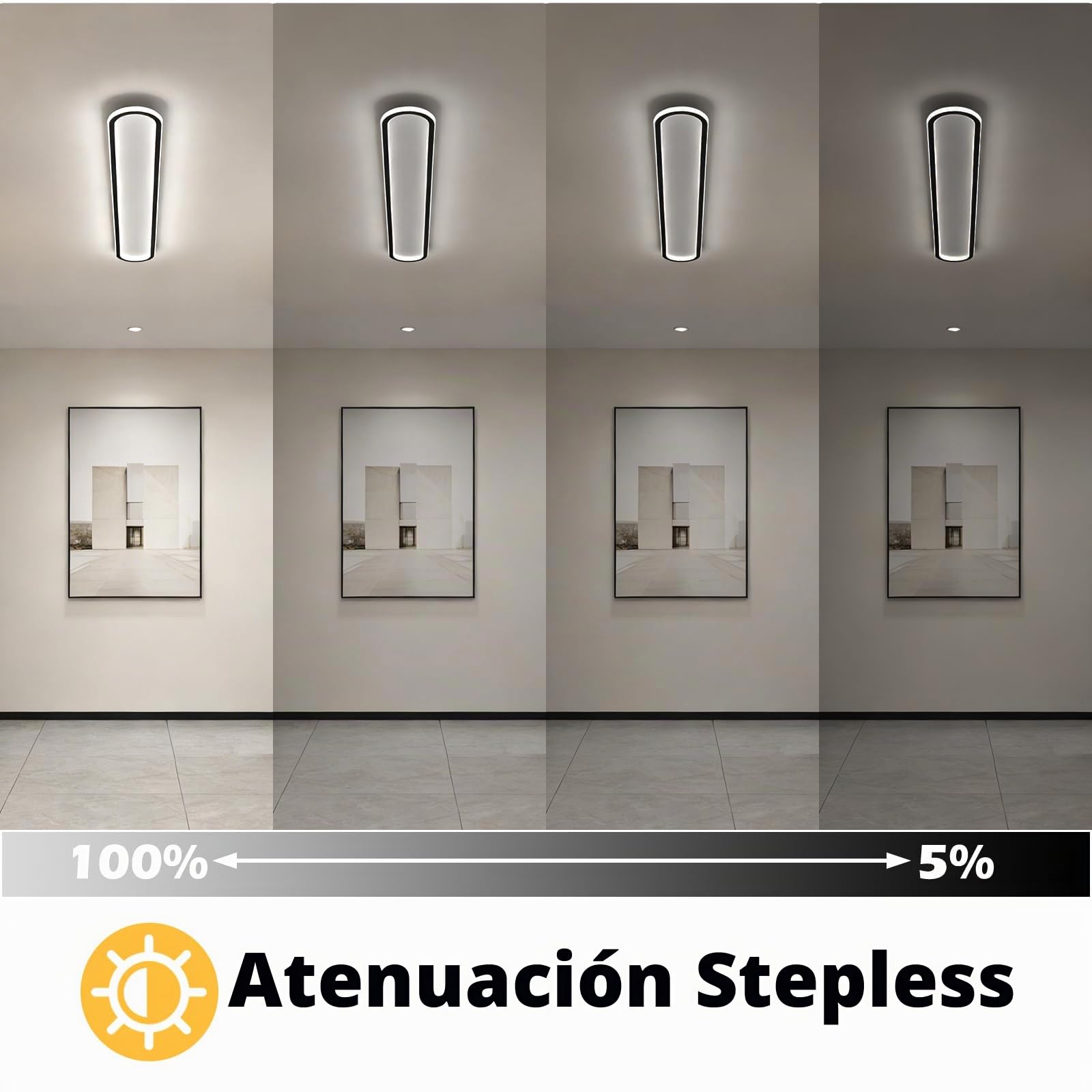 Plafón LED Techo 120 cm Regulable para Salón Cocina y Pasillo, Negro | Lampara Techo con Mando a Distancia, Luz 3000K-6000K, Cuerpo de Hierro con Difusor de Silicona, uso Interior Diario