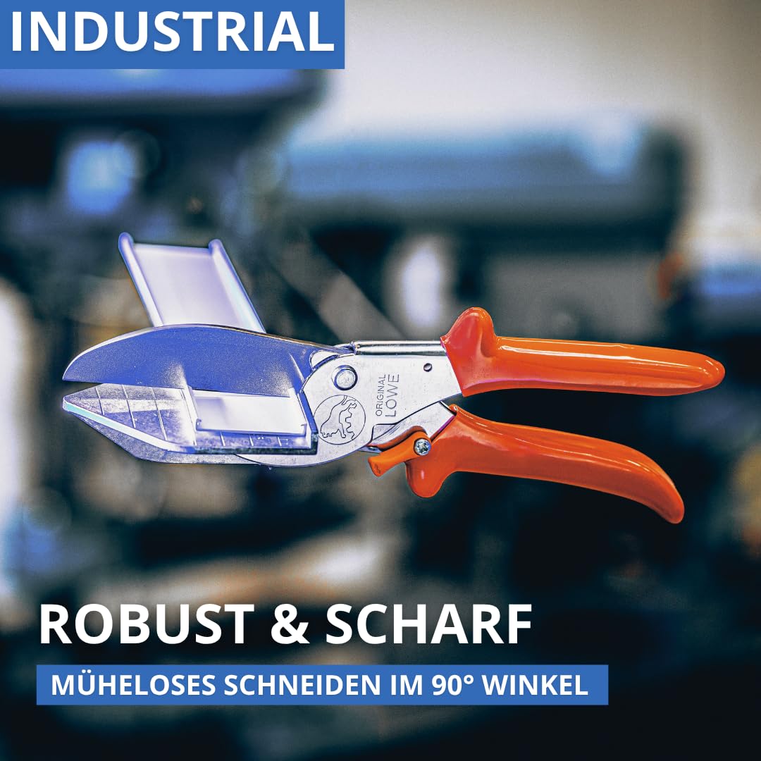 Original LÖWE Leistenschere 3.306 mit 90 Grad Anschlägen für den professionellen Einsatz im Handwerk - Leistenschneider mit langer Klinge für exakten Schnitt an Kunststoff Gummi Holz PVC Leder, metall