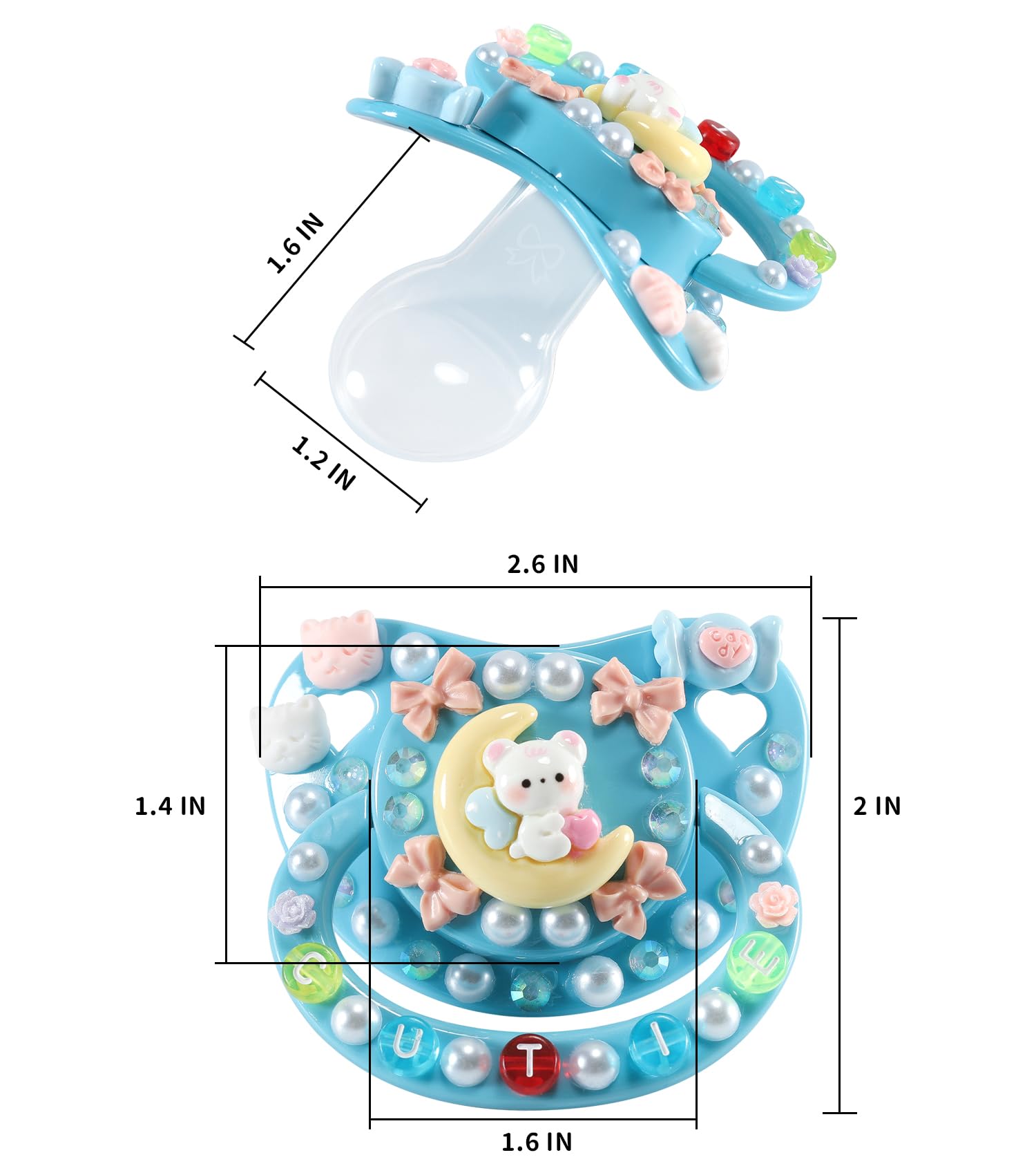 CutiePlusU Adult Pacifier Big Shield DIY Handmade Adult Pacifier - Blue Moon Bear - Image 2