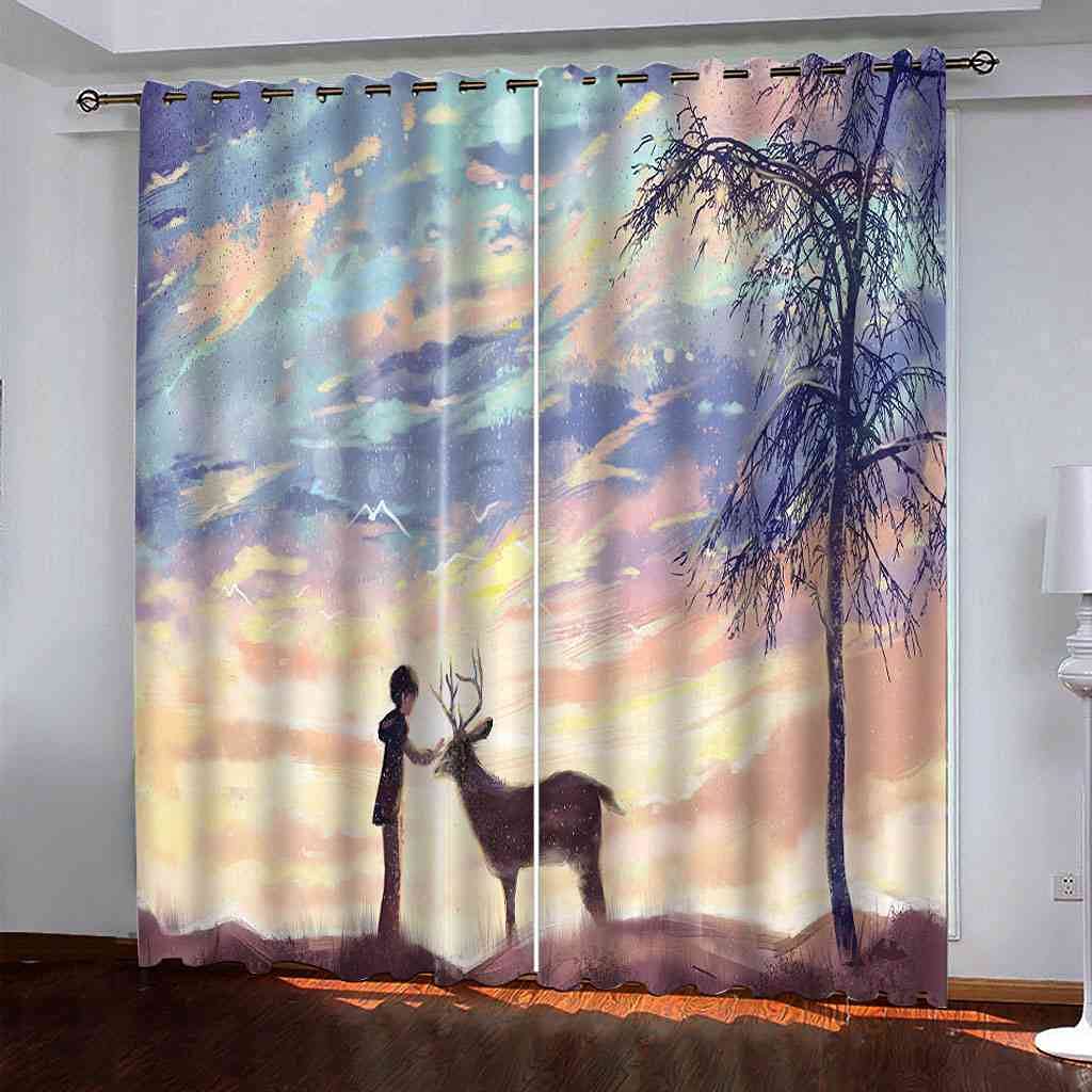 Rideau occultant enfant 200x160 cm motif wapiti dessin animé pour chambre