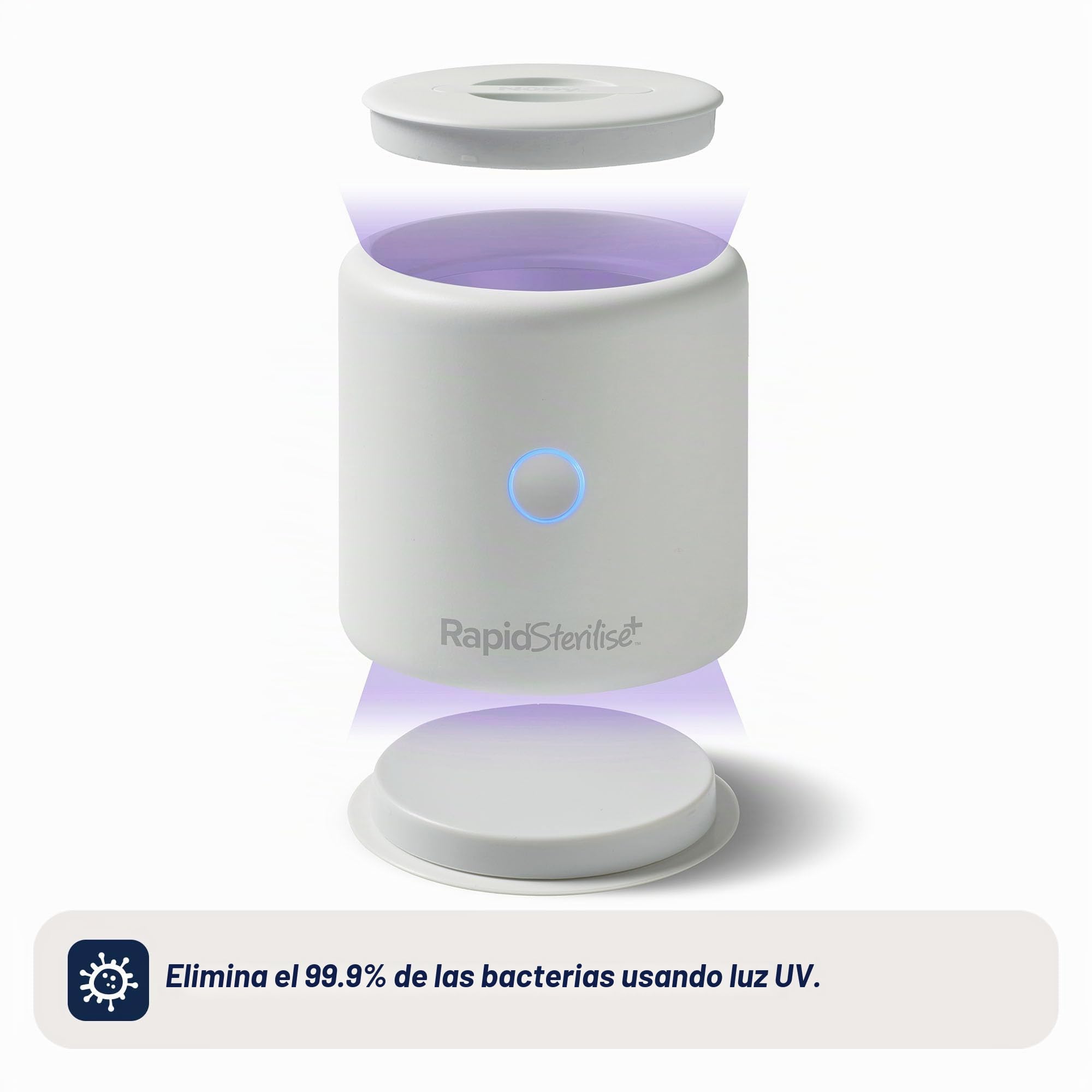 Nuby RapidSterilise+ Esterilizador UV portátil para biberones RapidBottle y RapidCool – 30 usos por carga, recargable por USB, apagado automático, elimina el 99,9% de las bacterias en 1 minuto