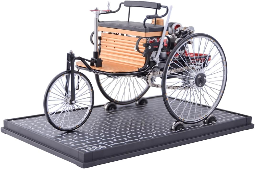 1886 Vintage Three-Wheel Automobile Model Kit, 430Pcs Metal Mechanical Car Engine Building Set, DIY 3D Assembly Architecture Display Gift for Adults