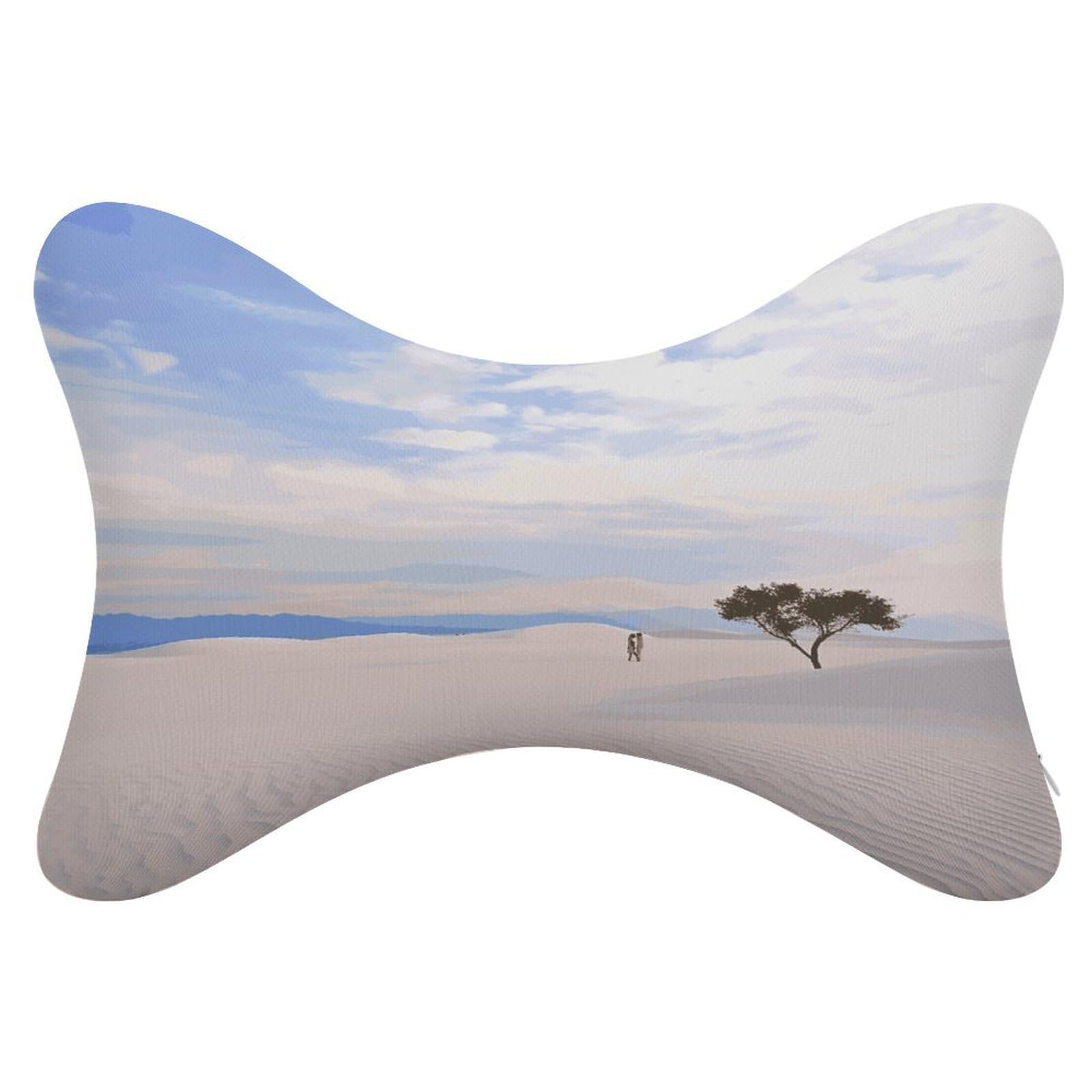 FekiLoot Romantic White Sand Landscape Car Headrest Set of 2,Softness Memory Foam Car Neck Pillow with Breathable Removable Cover Car Neck Support Pillow Ergonomic for Driving, Office