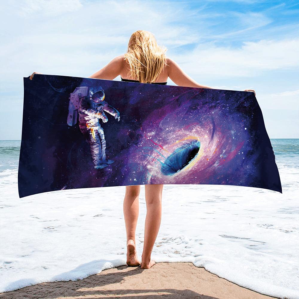 Surwin Girls Astronaut Beach Bath Towel, Starry Sky Microfibre Quick Dry Extra Large Lightweight Super Soft Summer Towels Perfect For Travel Swim Pool Camping Fitness Sports Yoga Vacation (,80X160cm)